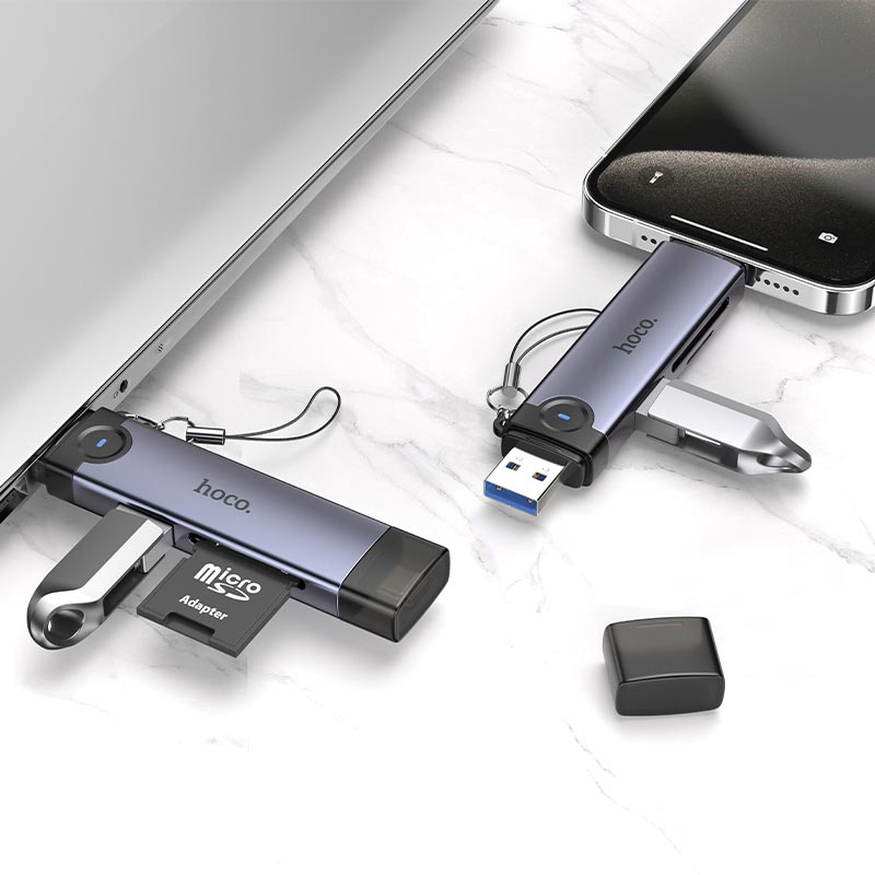 Переходник HOCO Victory USB/Type-C 3-in-1 card reader HB56 |5Gbps/SD, 480Mbps/USB| (6942007675727) на картинке №10