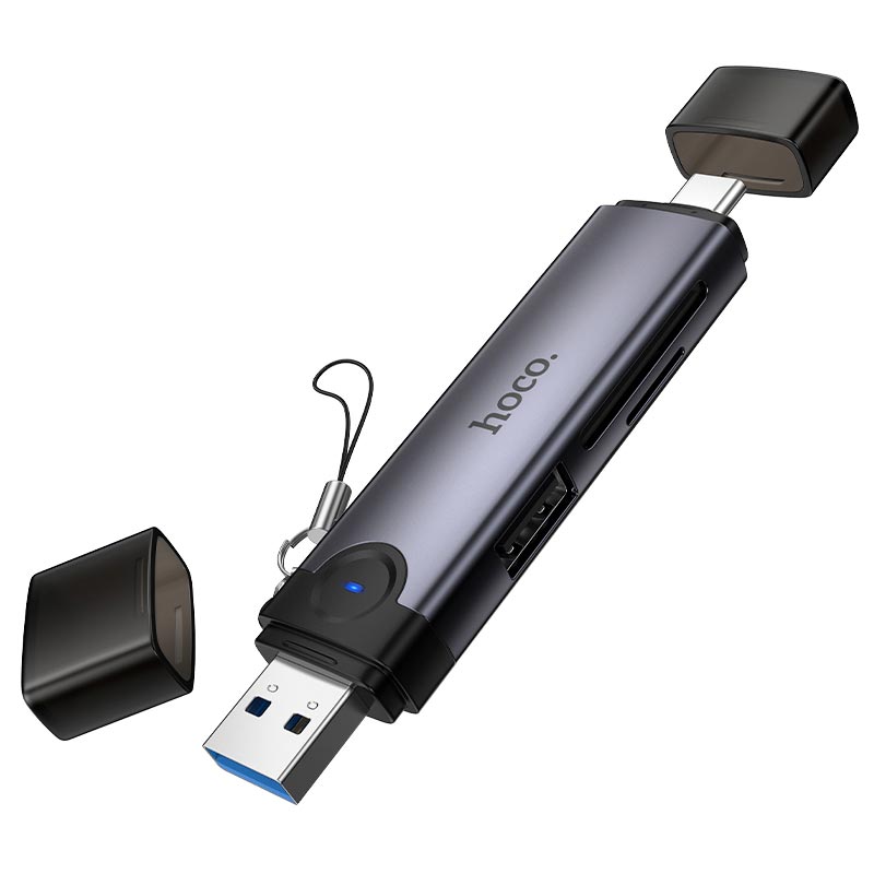 Переходник HOCO Victory USB/Type-C 3-in-1 card reader HB56 |5Gbps/SD, 480Mbps/USB| (6942007675727) на картинке №2