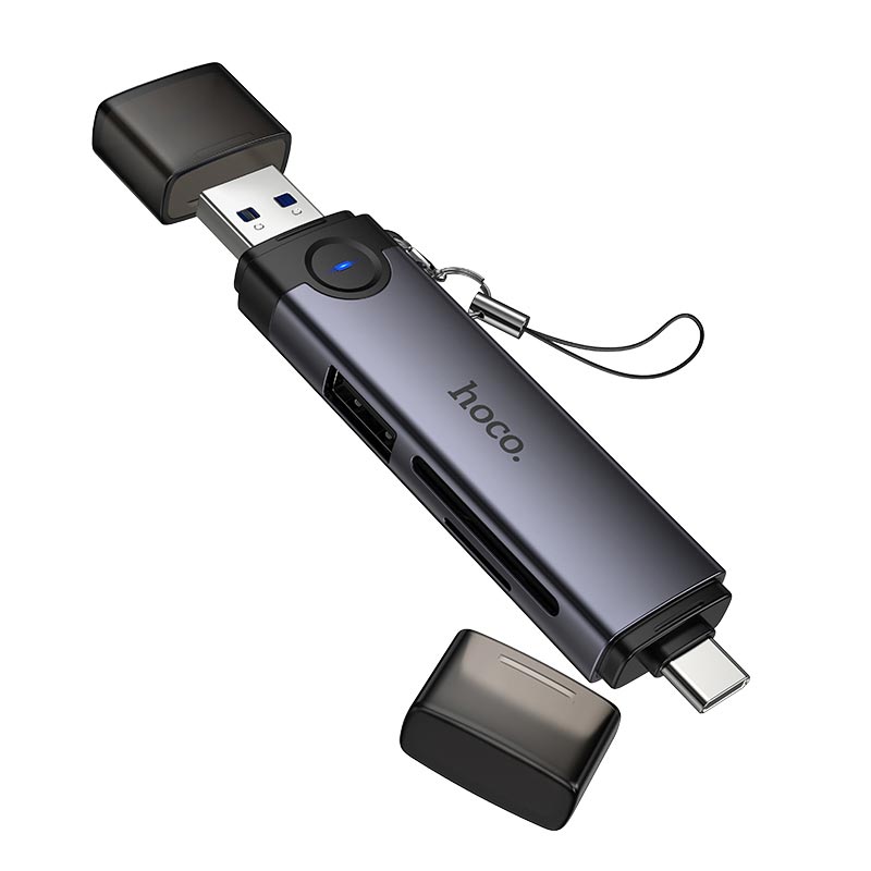 Переходник HOCO Victory USB/Type-C 3-in-1 card reader HB56 |5Gbps/SD, 480Mbps/USB| (6942007675727) на картинке №4
