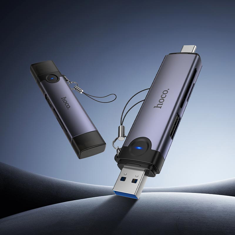 Переходник HOCO Victory USB/Type-C 3-in-1 card reader HB56 |5Gbps/SD, 480Mbps/USB| (6942007675727) на картинке №9