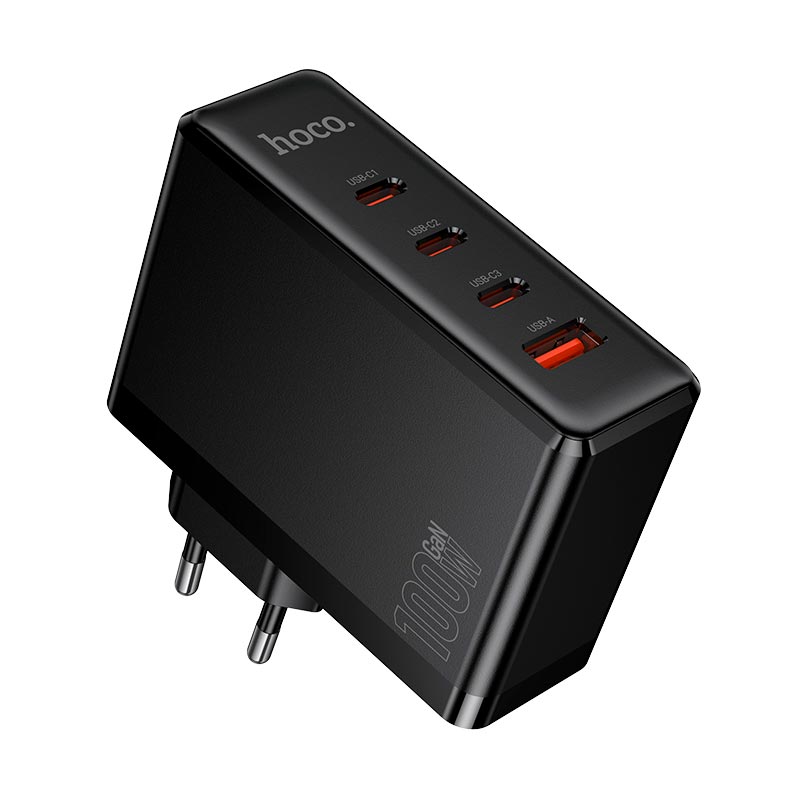 Адаптер мережевий HOCO Vigoroso charger N85 |3C/1A, 100W/3A, PD/QC| black (6942007681629) Чорний на малюнкі №2