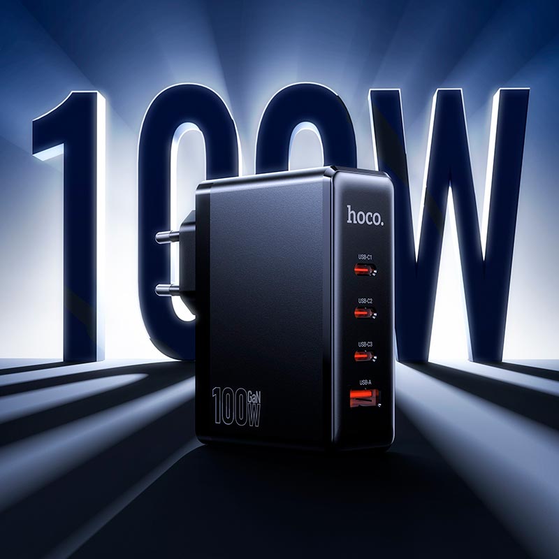 Адаптер мережевий HOCO Vigoroso charger N85 |3C/1A, 100W/3A, PD/QC| black (6942007681629) Чорний на малюнкі №9