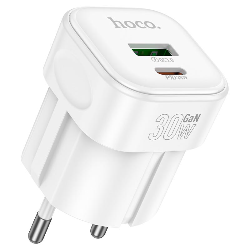 Адаптер мережевий HOCO Surpass charger C167A |1Type-C/1USB, PD30W/QC3.0, 3A| white (6942007686129) Білий на малюнкі №1
