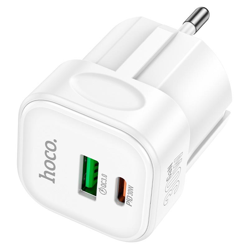 Адаптер мережевий HOCO Surpass charger C167A |1Type-C/1USB, PD30W/QC3.0, 3A| white (6942007686129) Білий на малюнкі №4