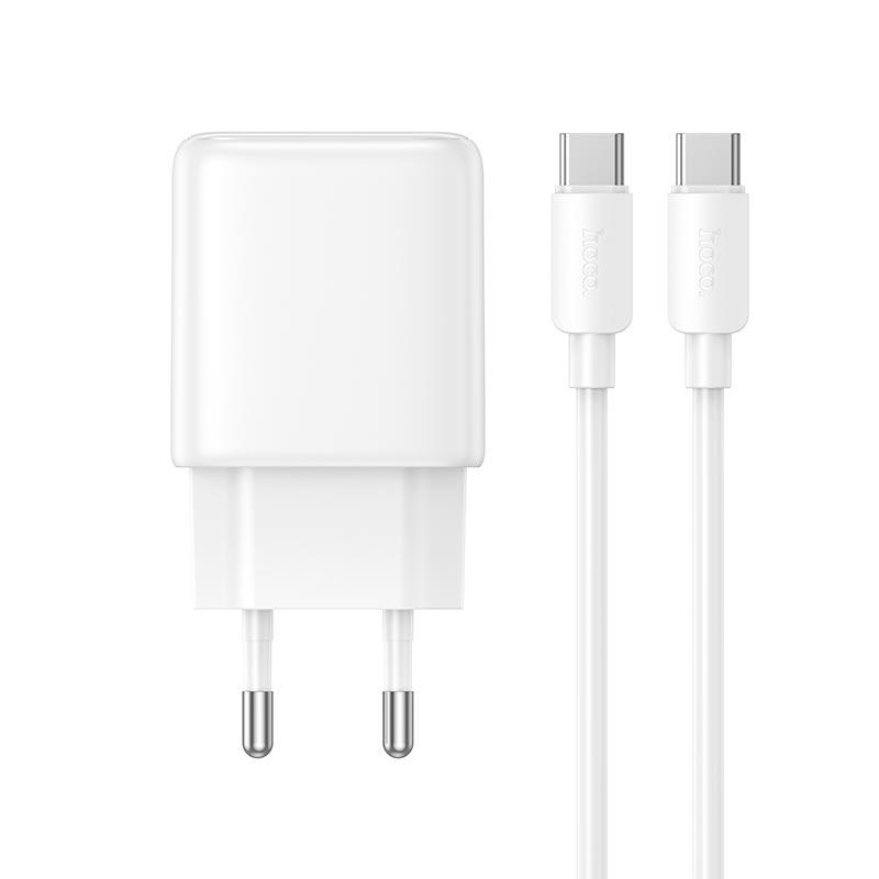 Адаптер мережевий HOCO Seguro charger set with cable N88 |1Type-C/1USB, PD30W/QC3.0, 3A, C to C 1m| white (6942007687331) Білий на малюнкі №4