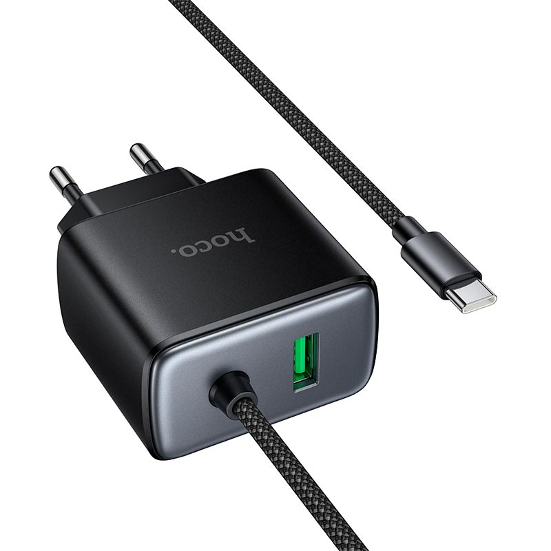 Адаптер сетевой HOCO New charger with Type-C cable C164A |1USB, 30W/3A, PD/QC| black (6942007680332) Черный на картинке №10