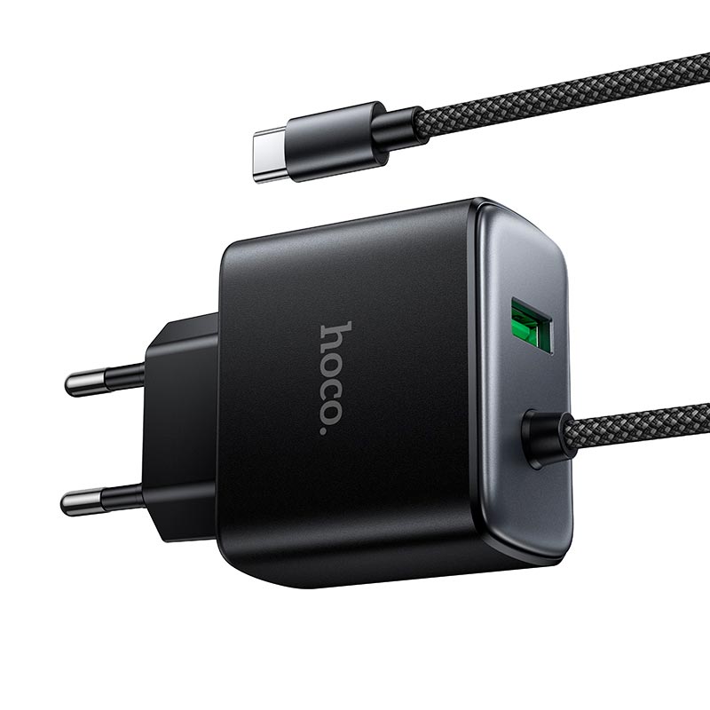 Адаптер сетевой HOCO New charger with Type-C cable C164A |1USB, 30W/3A, PD/QC| black (6942007680332) Черный на картинке №7