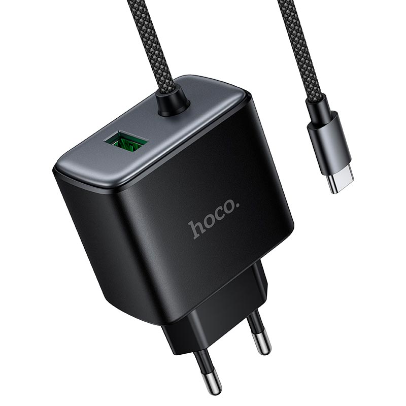 Адаптер сетевой HOCO New charger with Type-C cable C164A |1USB, 30W/3A, PD/QC| black (6942007680332) Черный на картинке №9