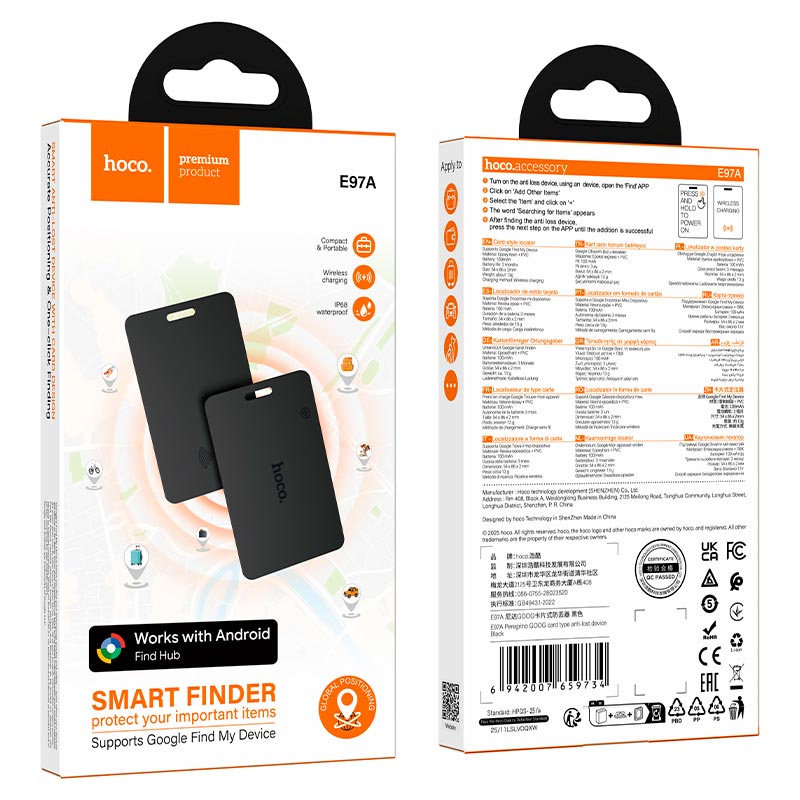 Пошуковий трекер HOCO Peregrino GOOG card type anti-lost device E97A |Google Find| black (6942007659734) Чорний на малюнкі №3