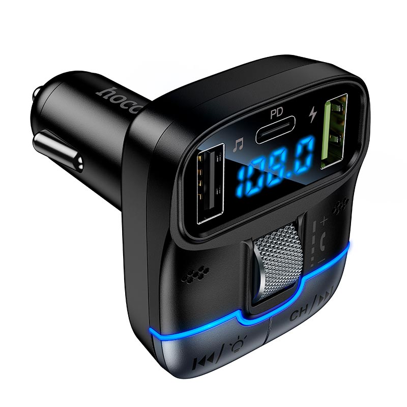 Адаптер автомобильный HOCO Pino car BT FM transmitter DFM02 |2USB/1Type-C, 45W/3A, PD/QC, BT5.3| black (6942007682534) Черный на картинке №1