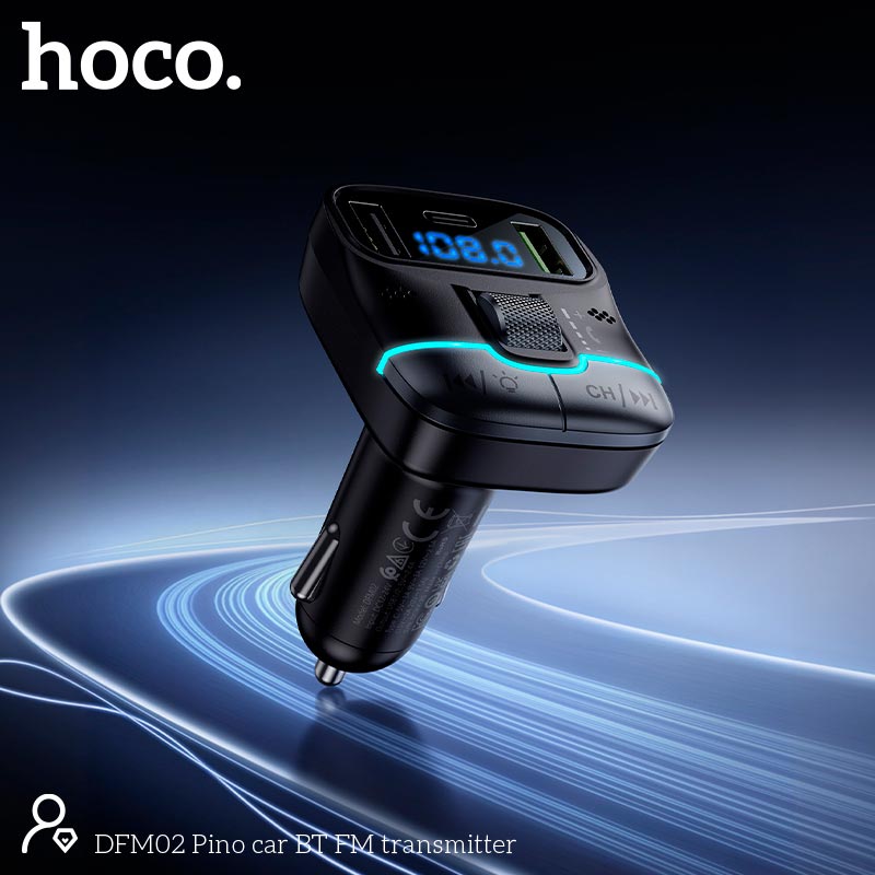 Адаптер автомобильный HOCO Pino car BT FM transmitter DFM02 |2USB/1Type-C, 45W/3A, PD/QC, BT5.3| black (6942007682534) Черный на картинке №4