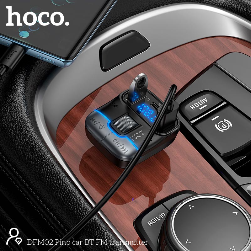 Адаптер автомобильный HOCO Pino car BT FM transmitter DFM02 |2USB/1Type-C, 45W/3A, PD/QC, BT5.3| black (6942007682534) Черный на картинке №5