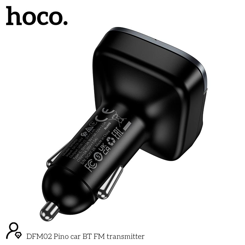 Адаптер автомобильный HOCO Pino car BT FM transmitter DFM02 |2USB/1Type-C, 45W/3A, PD/QC, BT5.3| black (6942007682534) Черный на картинке №6