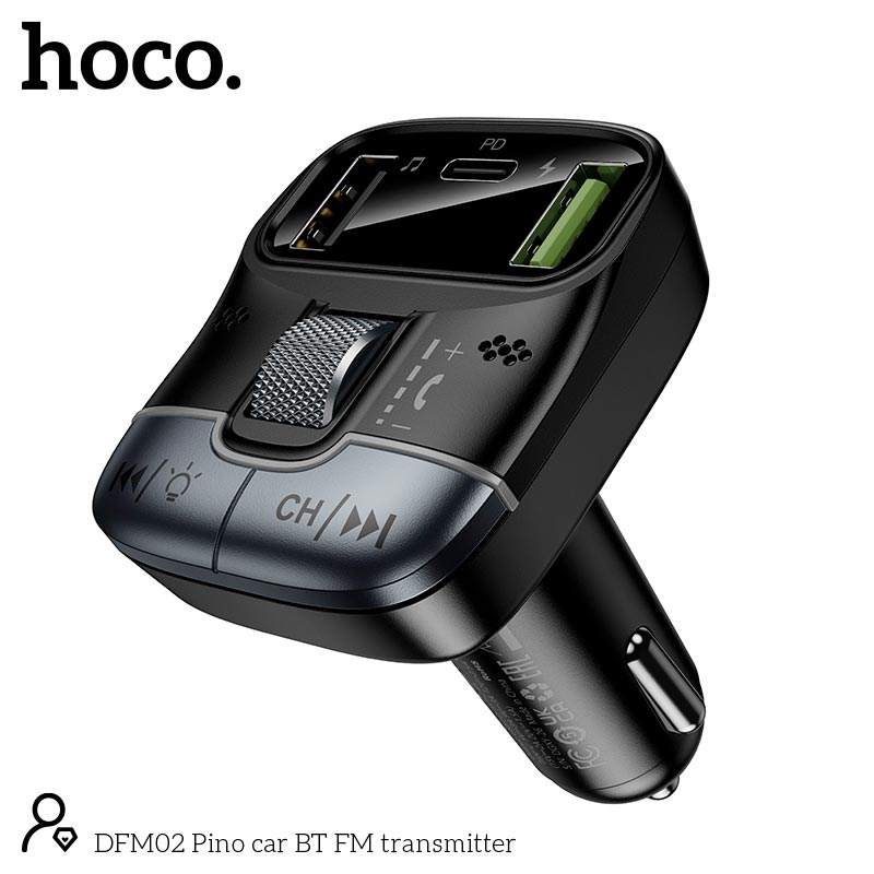Адаптер автомобильный HOCO Pino car BT FM transmitter DFM02 |2USB/1Type-C, 45W/3A, PD/QC, BT5.3| black (6942007682534) Черный на картинке №7