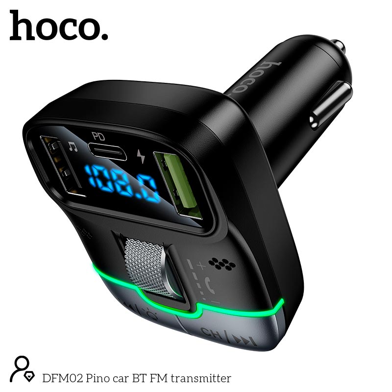Адаптер автомобильный HOCO Pino car BT FM transmitter DFM02 |2USB/1Type-C, 45W/3A, PD/QC, BT5.3| black (6942007682534) Черный на картинке №8