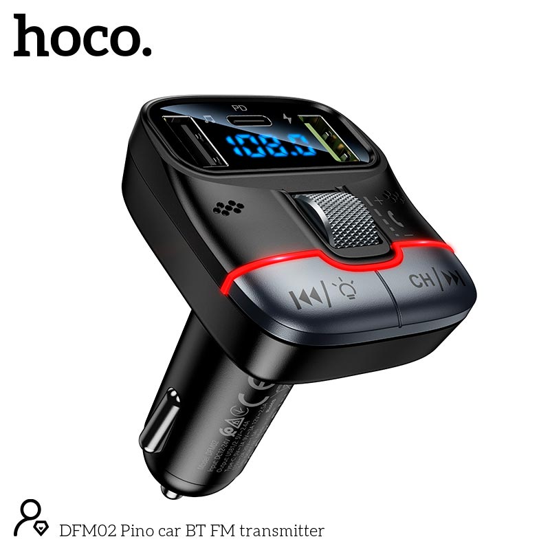 Адаптер автомобильный HOCO Pino car BT FM transmitter DFM02 |2USB/1Type-C, 45W/3A, PD/QC, BT5.3| black (6942007682534) Черный на картинке №9