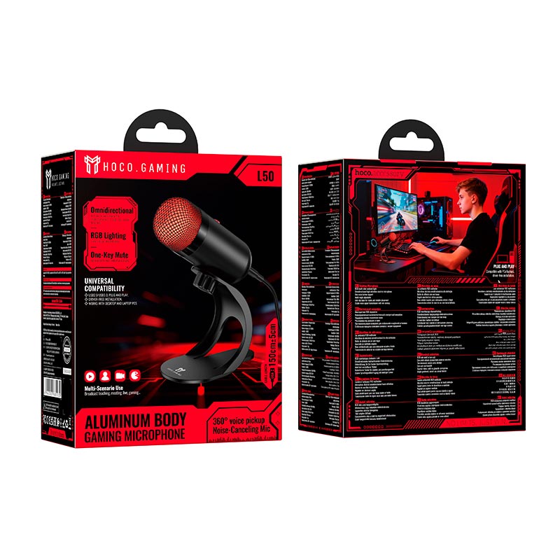 Микрофон HOCO Profit PC gaming microphone L50 |USB-C, 1.5m, mute| black (6942007685535) Черный на картинке №3