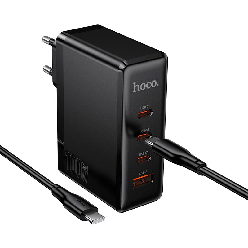 Адаптер мережевий HOCO Vigoroso charger C to C cable set N85 |3C/1A, 100W/3A, PD/QC| black (6942007681636) Чорний на малюнкі №10