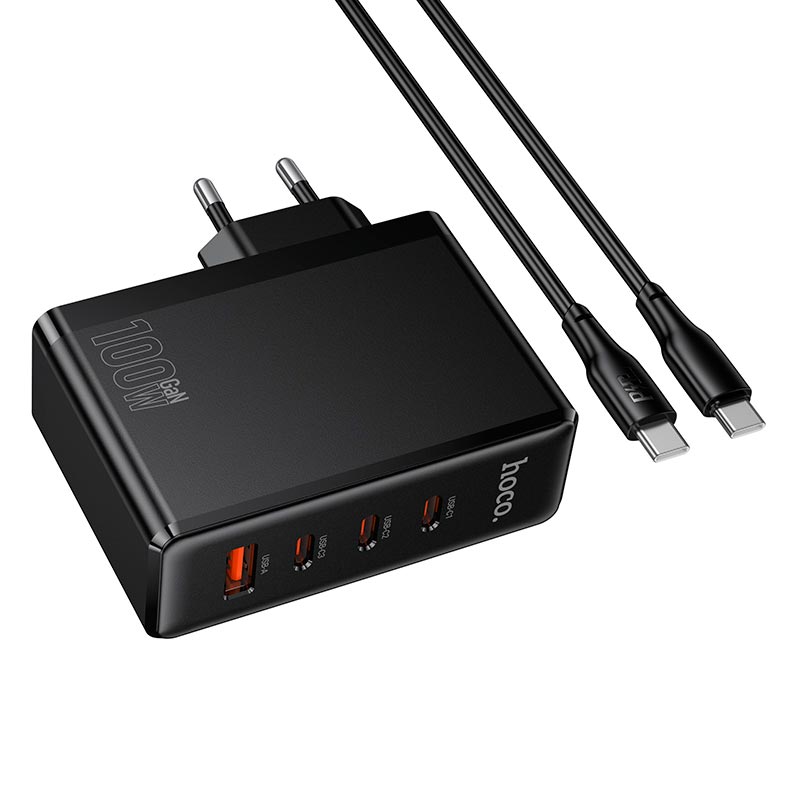 Адаптер мережевий HOCO Vigoroso charger C to C cable set N85 |3C/1A, 100W/3A, PD/QC| black (6942007681636) Чорний на малюнкі №4