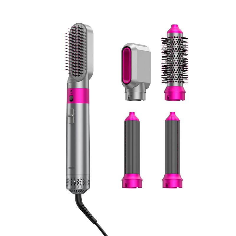 Фен-стайлер для волос HOCO Cool 5-in-1 warm-air comb DAR41 (46°C-80°C-110°C, 38,000 rpm) rose-red (6942007685436) Розовый на картинке №1