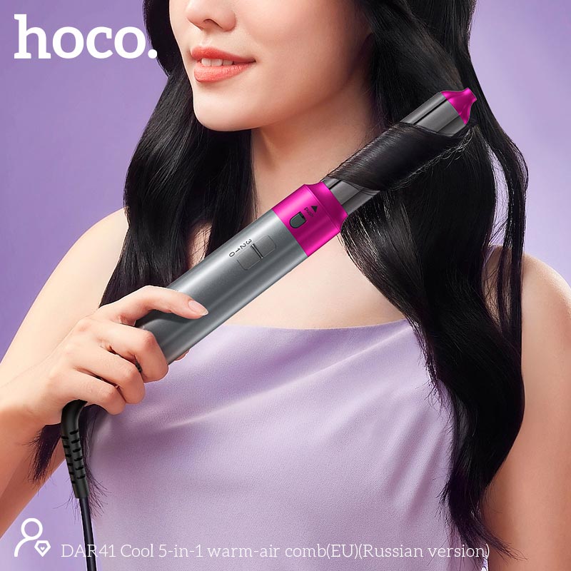 Фен-стайлер для волос HOCO Cool 5-in-1 warm-air comb DAR41 (46°C-80°C-110°C, 38,000 rpm) rose-red (6942007685436) Розовый на картинке №10