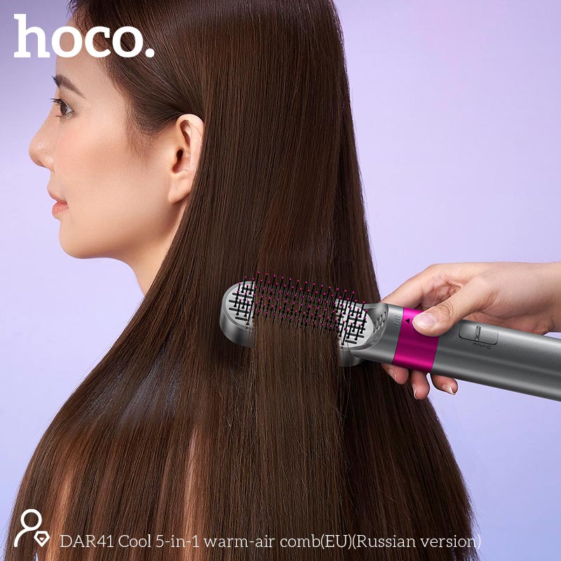 Фен-стайлер для волос HOCO Cool 5-in-1 warm-air comb DAR41 (46°C-80°C-110°C, 38,000 rpm) rose-red (6942007685436) Розовый на картинке №6