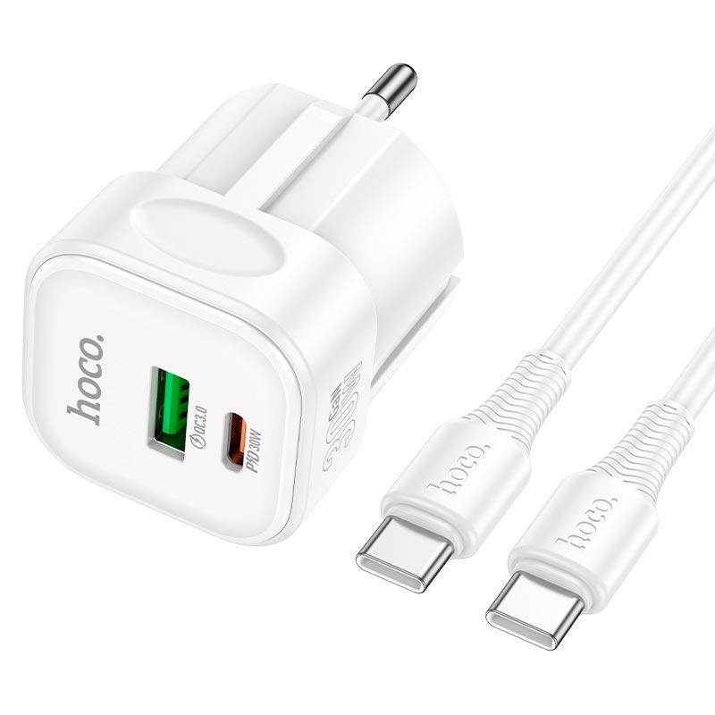 Адаптер мережевий HOCO Surpass charger set with cable C167A |1Type-C/1USB, PD30W/QC3.0, 3A, C to C 1m| white (6942007686136) Білий на малюнкі №4