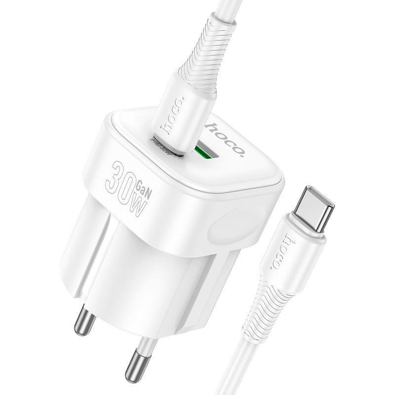 Адаптер мережевий HOCO Surpass charger set with cable C167A |1Type-C/1USB, PD30W/QC3.0, 3A, C to C 1m| white (6942007686136) Білий на малюнкі №5