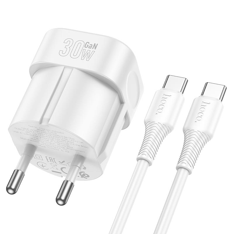 Адаптер мережевий HOCO Surpass charger set with cable C167A |1Type-C/1USB, PD30W/QC3.0, 3A, C to C 1m| white (6942007686136) Білий на малюнкі №6