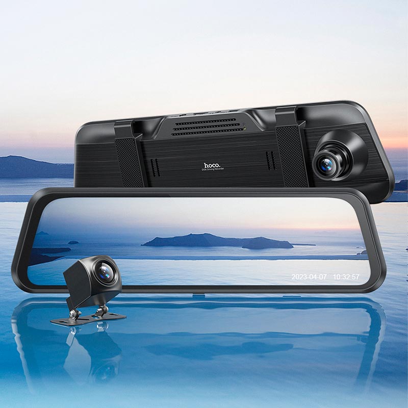 Видеорегистратор HOCO 9.66-inch rearview mirror driving recorder (dual-channel) |1080p, 24h Monitoring| black (DI36) Черный на картинке №10
