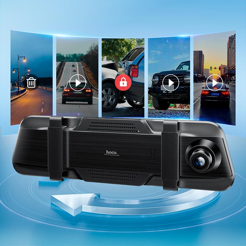 Видеорегистратор HOCO 9.66-inch rearview mirror driving recorder (dual-channel) |1080p, 24h Monitoring| black (DI36) Черный на картинке №11