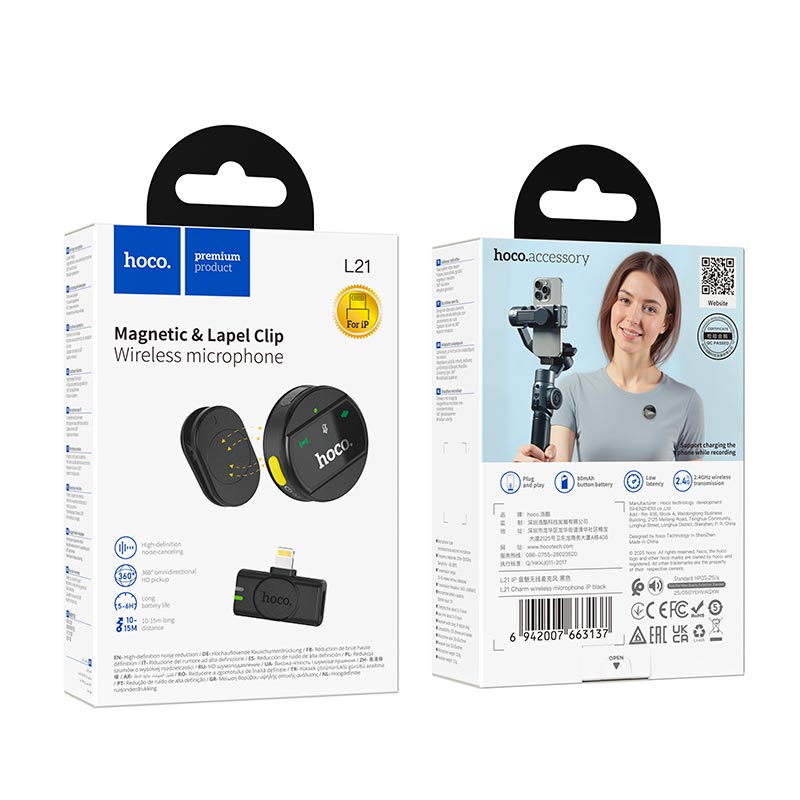 Микрофон HOCO Lightning Charm wireless microphone L21 |2.4G, 10-15m, 5-6h| black (6942007663137) Черный на картинке №3