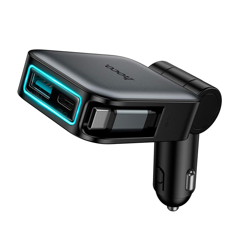 Адаптер автомобильный HOCO Triunfar car charger with telescopic Type-C cable Z67 |1C/1A, 60W/3A, PD/QC| grey (6942007680837) Серый на картинке №8