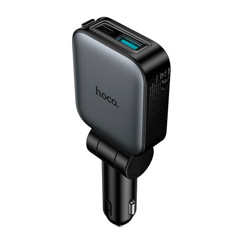 Адаптер автомобильный HOCO Triunfar car charger with telescopic Type-C cable Z67 |1C/1A, 60W/3A, PD/QC| grey (6942007680837) Серый на картинке №9