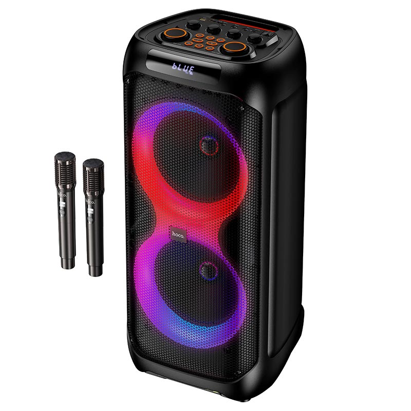 Акустика-караоке HOCO Inspiration wireless speaker with dual mic DS82 |BT5.3, USB/TF/AUX/FM/TWS, 160W, 8h, RGB, 2mic| black (85238) Черный на картинке №2