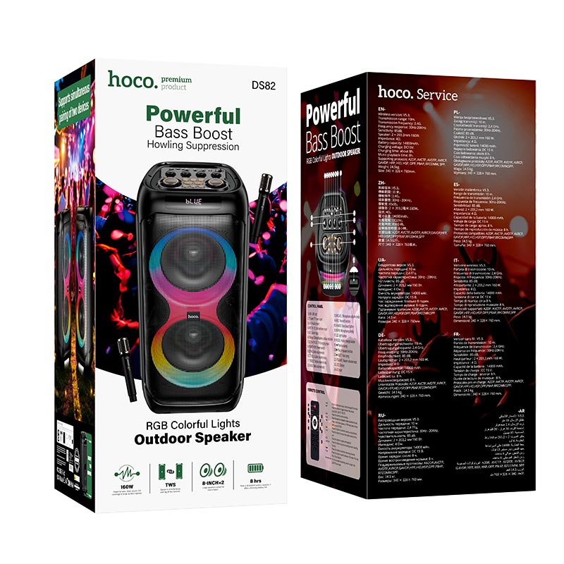 Акустика-караоке HOCO Inspiration wireless speaker with dual mic DS82 |BT5.3, USB/TF/AUX/FM/TWS, 160W, 8h, RGB, 2mic| black (85238) Черный на картинке №3