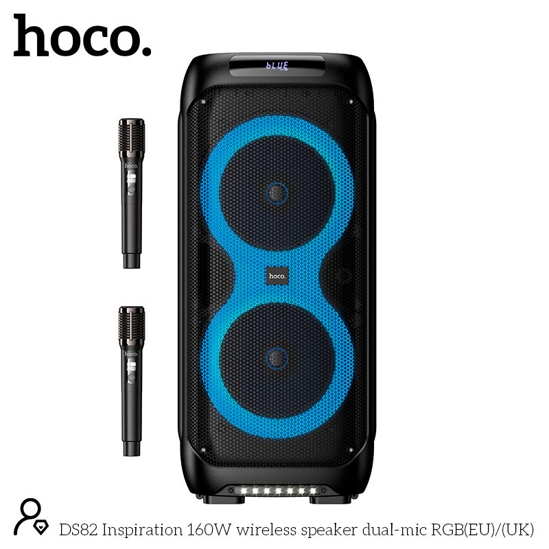 Акустика-караоке HOCO Inspiration wireless speaker with dual mic DS82 |BT5.3, USB/TF/AUX/FM/TWS, 160W, 8h, RGB, 2mic| black (85238) Черный на картинке №4