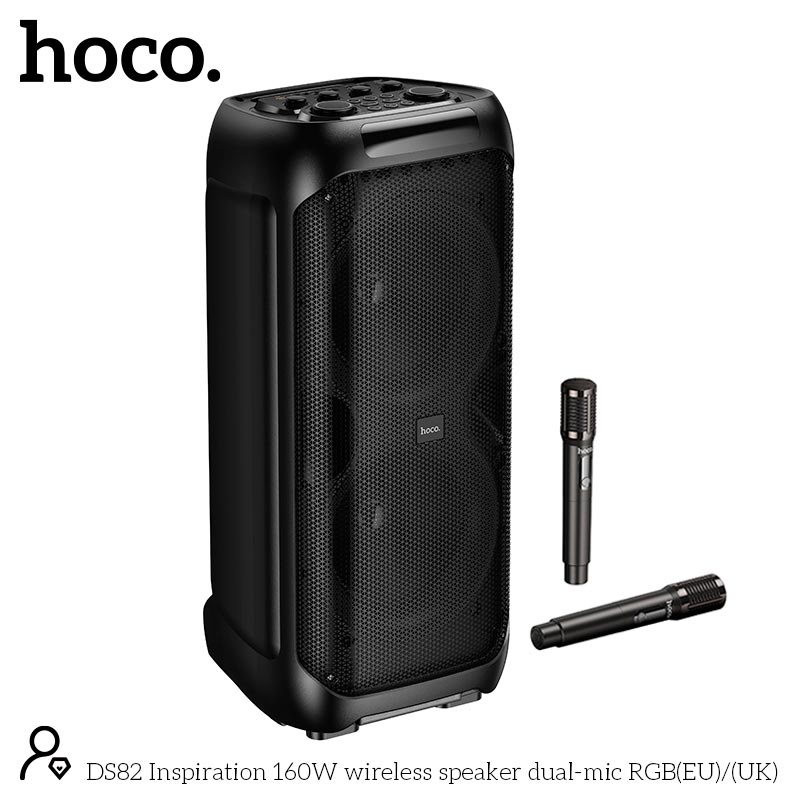Акустика-караоке HOCO Inspiration wireless speaker with dual mic DS82 |BT5.3, USB/TF/AUX/FM/TWS, 160W, 8h, RGB, 2mic| black (85238) Черный на картинке №5
