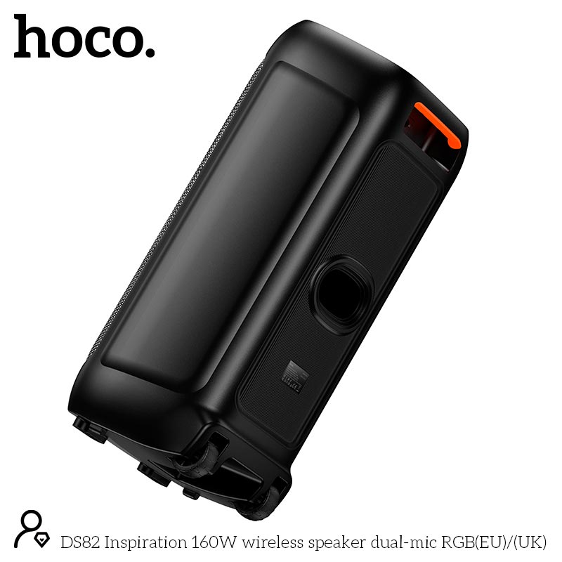 Акустика-караоке HOCO Inspiration wireless speaker with dual mic DS82 |BT5.3, USB/TF/AUX/FM/TWS, 160W, 8h, RGB, 2mic| black (85238) Черный на картинке №6