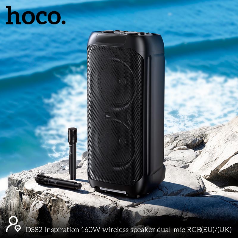 Акустика-караоке HOCO Inspiration wireless speaker with dual mic DS82 |BT5.3, USB/TF/AUX/FM/TWS, 160W, 8h, RGB, 2mic| black (85238) Черный на картинке №8