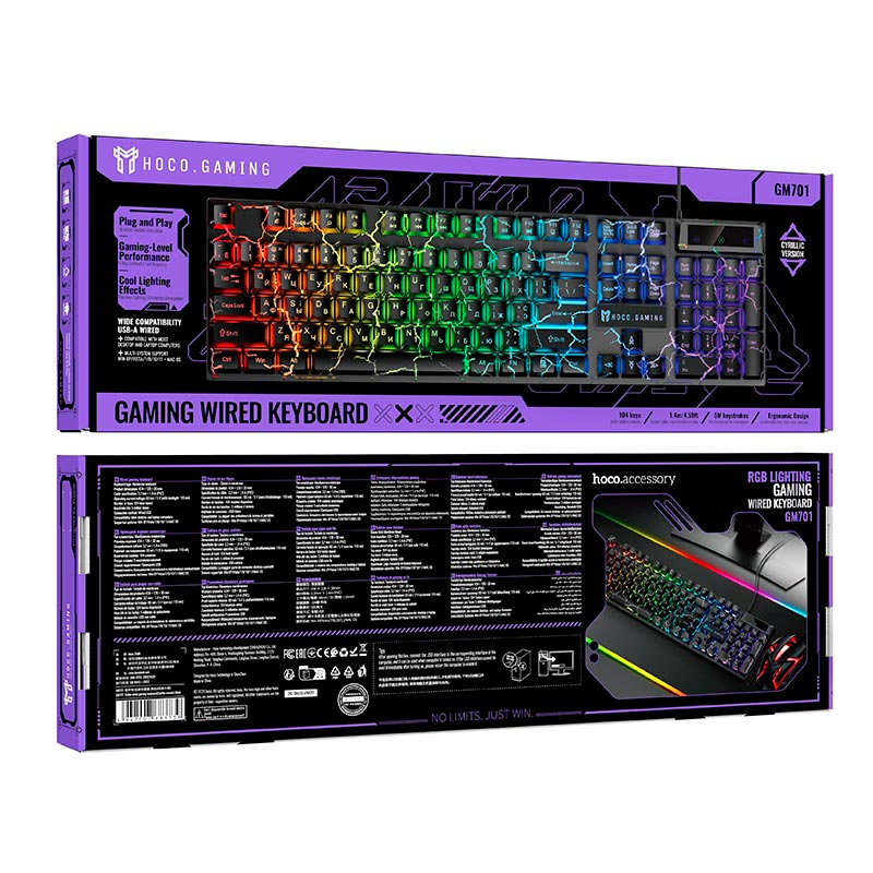 Клавиатура HOCO GM701 Trofeo wired gaming keyboard (Cyrillic version) |104 Keys, UA/ru/EN Layouts| black (6942007683739) Черный на картинке №3