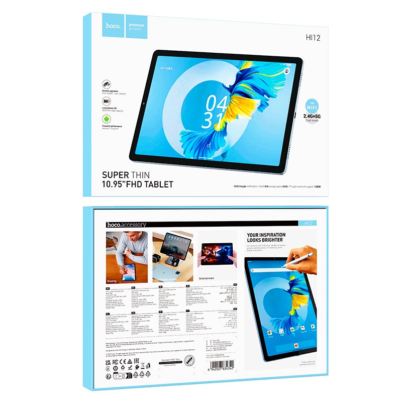 Планшет HOCO HI12 tablet PC |10.95 FHD, Android 14, 2.4G/5G, WiFi, 5.0/13.0MP, 4 RAM/64 ROM| blue (6942007634342) Синий на картинке №3