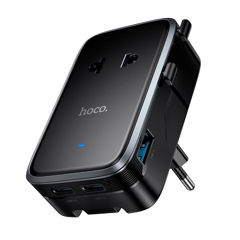 Адаптер сетевой HOCO Capaz ultra-thin universal conversion charger AC35 |2Type-C/1USB, 5V/3A Total, EU/UK/US/AU| black (6942007681742) Черный на картинке №1