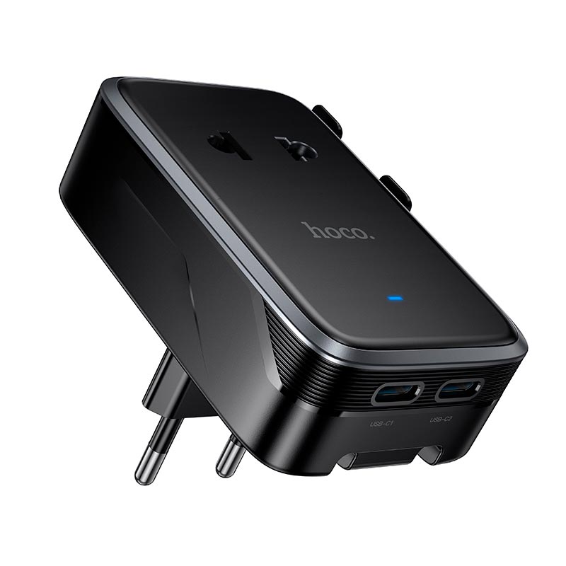 Адаптер сетевой HOCO Capaz ultra-thin universal conversion charger AC35 |2Type-C/1USB, 5V/3A Total, EU/UK/US/AU| black (6942007681742) Черный на картинке №6