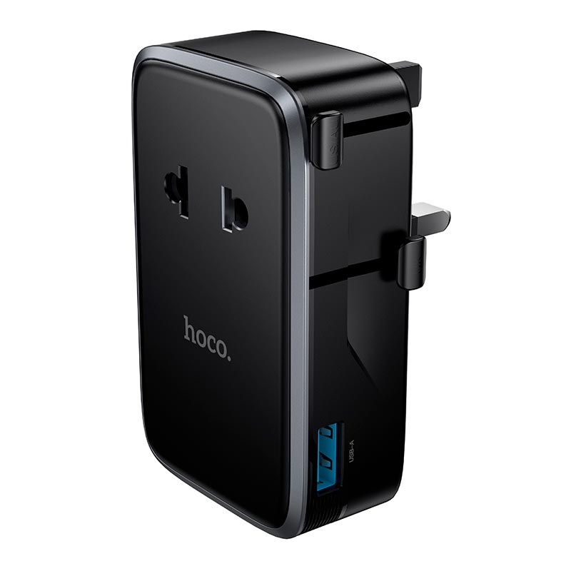 Адаптер сетевой HOCO Capaz ultra-thin universal conversion charger AC35 |2Type-C/1USB, 5V/3A Total, EU/UK/US/AU| black (6942007681742) Черный на картинке №7
