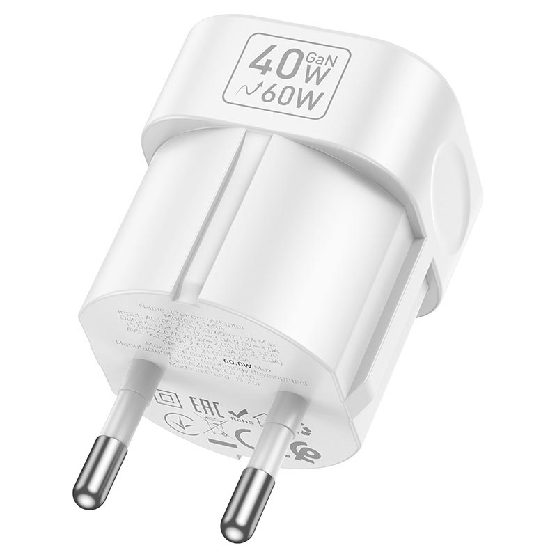 Адаптер сетевой HOCO Surpass single port charger C168A |1Type-C, PD3.2 40W, 3A, PPS/AVS| white (6942007686143) Белый на картинке №6