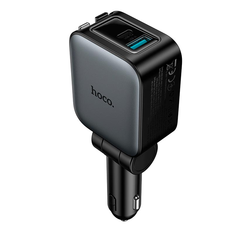 Адаптер автомобильный HOCO Z67A Triunfar car charger with dual Type-C/iP cable |1C/1A, 60W/3A, PD/QC grey (6942007680844) Серый на картинке №10