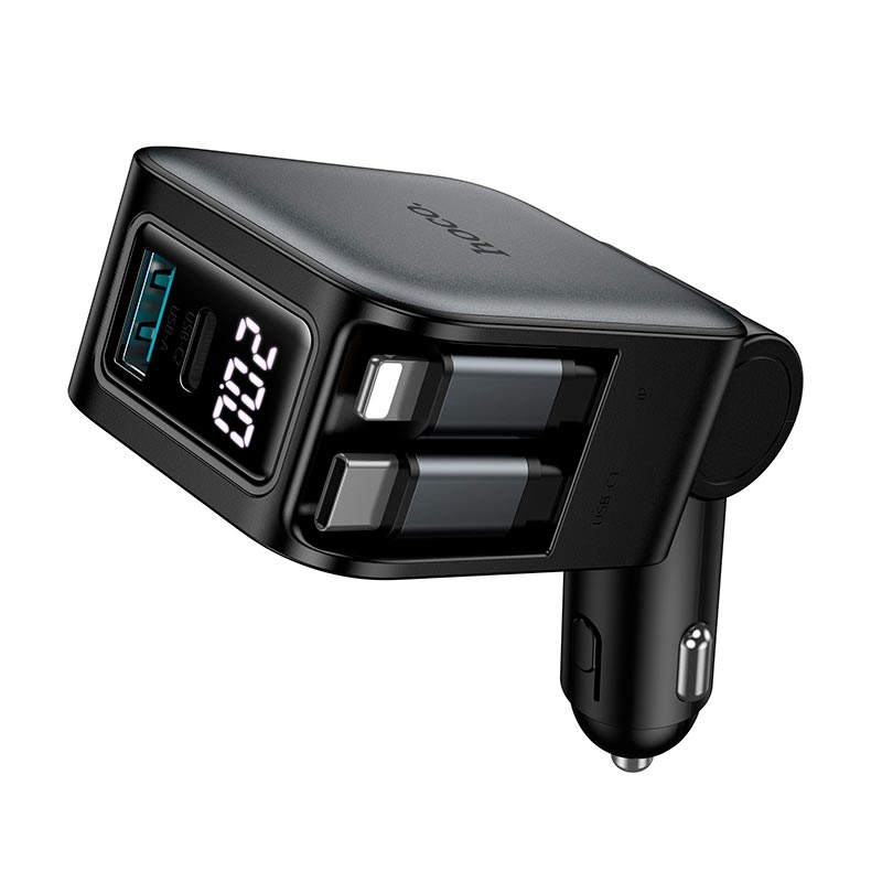 Адаптер автомобильный HOCO Z67A Triunfar car charger with dual Type-C/iP cable |1C/1A, 60W/3A, PD/QC grey (6942007680844) Серый на картинке №9