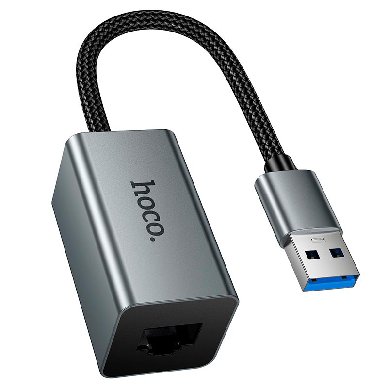 Переходник HOCO USB to RJ45 network converter UA48 |10/100Mbps, 0.15m| metal-grey (6942007683944) Серый на картинке №2