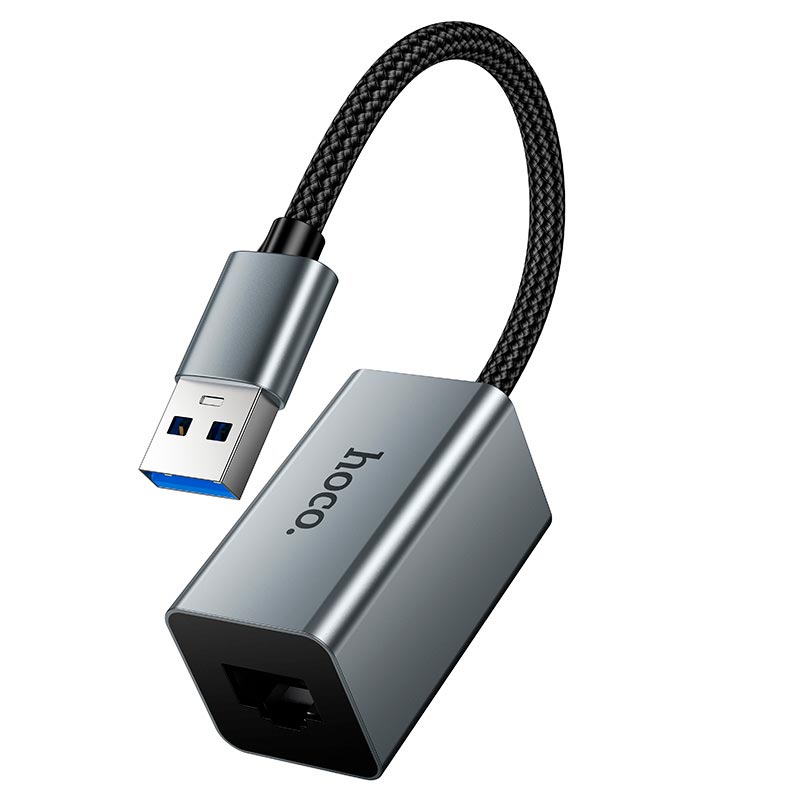 Переходник HOCO USB to RJ45 network converter UA48 |10/100Mbps, 0.15m| metal-grey (6942007683944) Серый на картинке №4